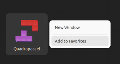 ubuntu linux tetris game - quadrepassel - new app add to favorites