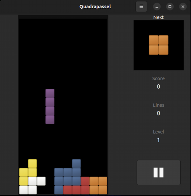 ubuntu linux tetris game - quadrepassel - playing