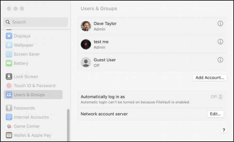 macos 13 system settings - accounts - main view