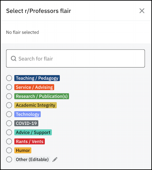 reddit all about flair - r/professors colorful flair options