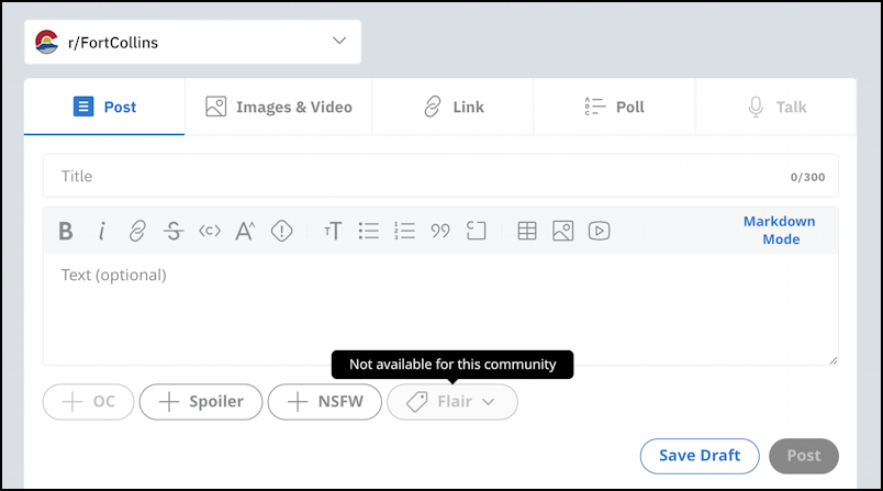 post on reddit r/fortcollins with no flair available