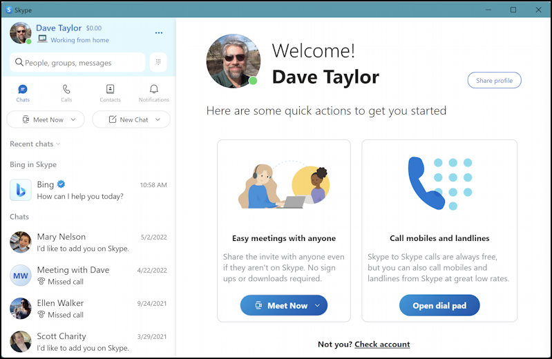 microsoft skype with bing ai - mac main window