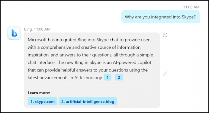 microsoft skype with bing ai - answer to question of why its included