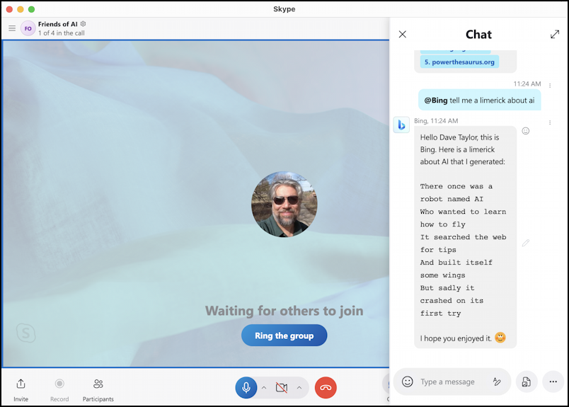 microsoft skype with bing ai - group chat with bing limerick