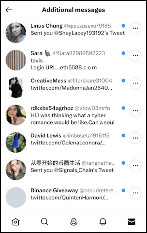 twitter hidden dm messages - message requests spammers scammers tweets