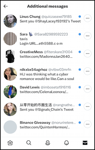 twitter hidden dm messages - message requests spammers scammers tweets