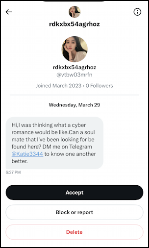 twitter hidden dm messages - scammer love interest