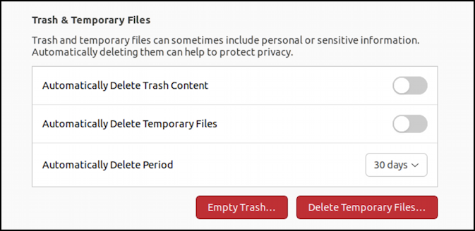 ubuntu linux - file history temporary files - trash & temp files