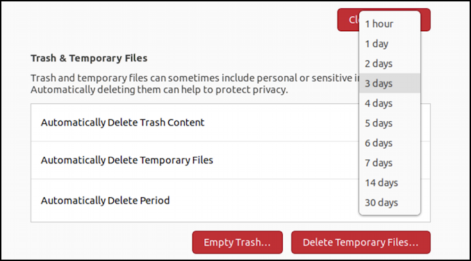 ubuntu linux - file history temporary files - how long to keep trash temp files