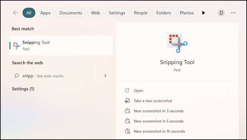 windows 11 print screen prtscr - taskbar search for 'snipping tool'