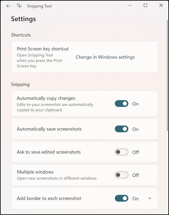 windows 11 print screen prtscr - snipping tool settings menu 1