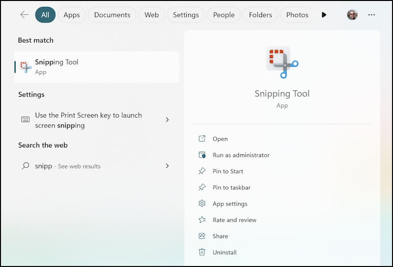 win11 pc snipping tool - search toolbar