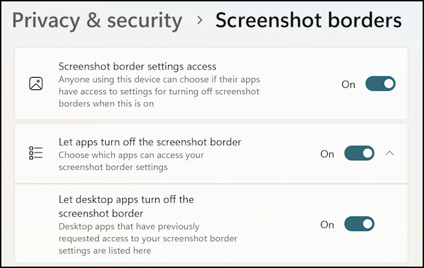 win11 pc snipping tool - pc settings security border