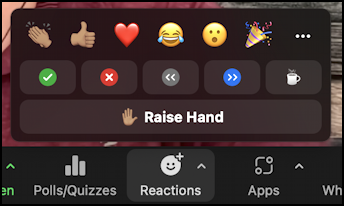 zoom client - reactions raise hand - pop-up window