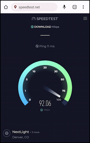 android internet speed - speedtest from chrome browser