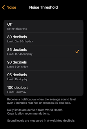 apple watch noise monitor - iphone watch app - noise threshold