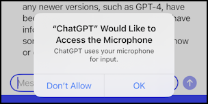 install use openai chatgpt iphone ios - permission to access microphone