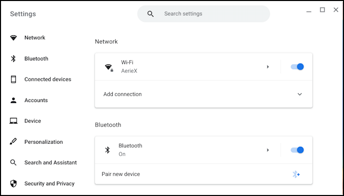 chromebook chrome os bluetooth pair - settings