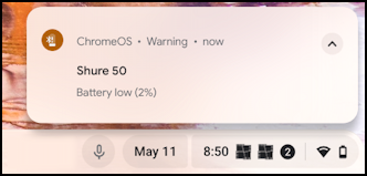 chromebook chrome os bluetooth pair - notification: battery level low