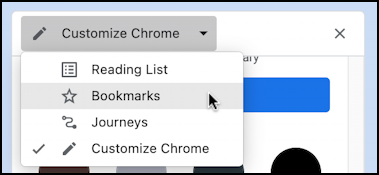 customize google chrome theme colors - reading list / bookmarks / journeys / customize menu