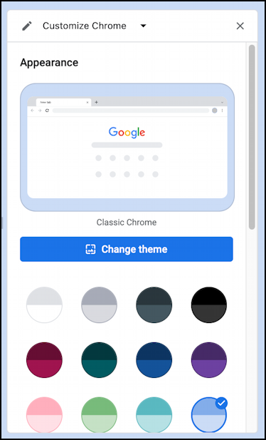 customize google chrome theme colors - main window options