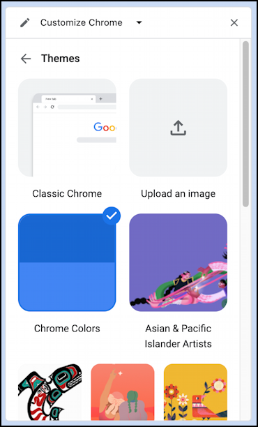 customize google chrome theme colors - top level view of popular themes
