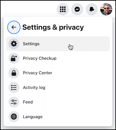 facebook manage change notification settings - menu