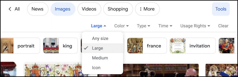 google image search - charles coronation - filters and constraints