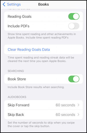 iphone settings books audiobook options