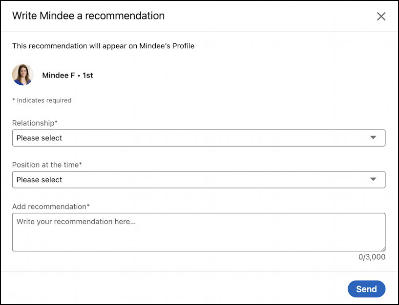 linkedin write submit recommendation - form compose