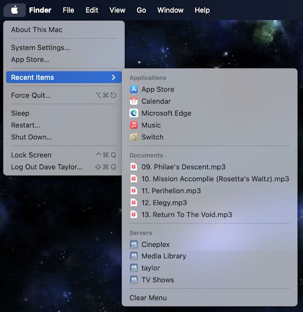 mac macos recent apps docs - apple menu