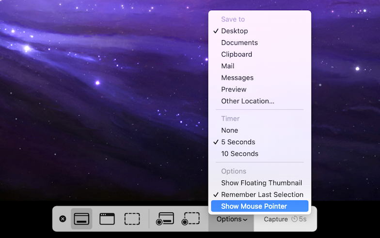 mac macos 13 screen capture cursor - screenshot toolbar options