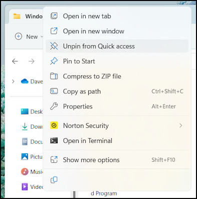 win11 windows file explorer quick access - remove from quick access