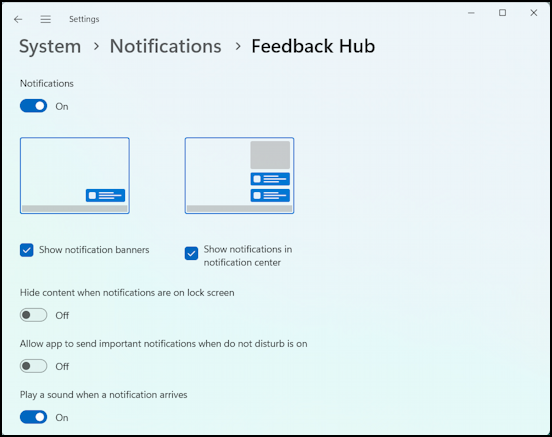 win11 pc notifications feedback hub - settings