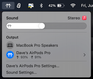 airpods pro on menubar mac macos