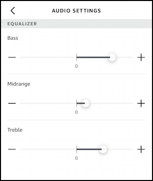 amazon alexa app - speaker eq - audio settings bass midrange treble loudness