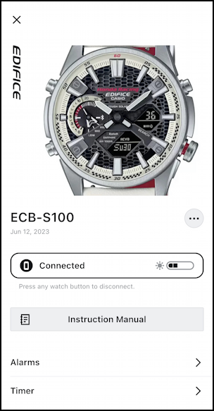casio edifice sync with iphone android phone - watch info screen details