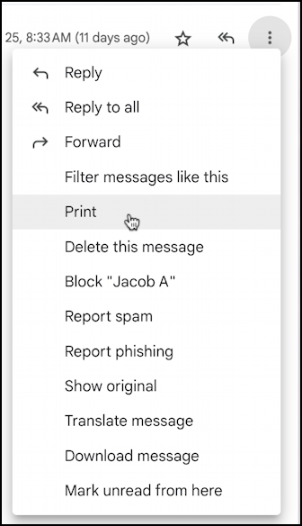 gmail conversation view - individual message menu
