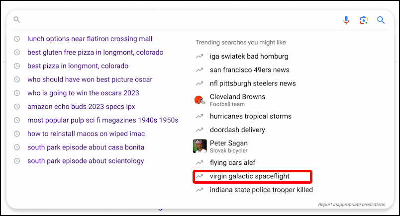 google search spot trends - first suggestions box