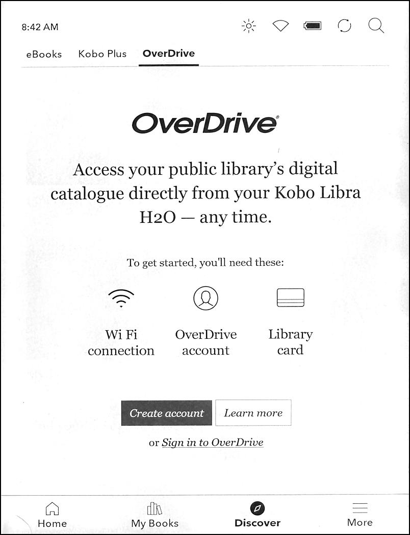 rakuten kobo reader overdrive library ebook - home screen