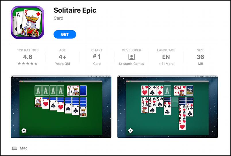 mac macos app store solitaire - solitaire epic info screen