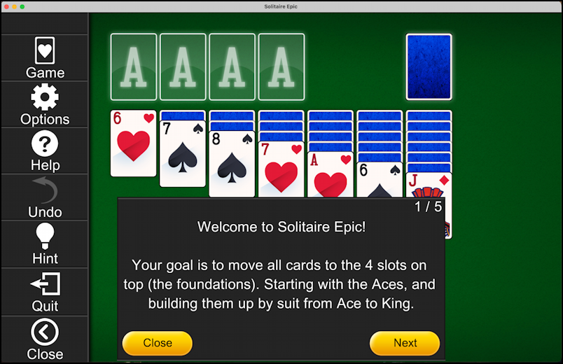mac macos app store solitaire - solitaire epic with help overlay