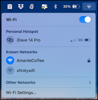 mac macos online wireless network connection - switched to AmanteCoffee