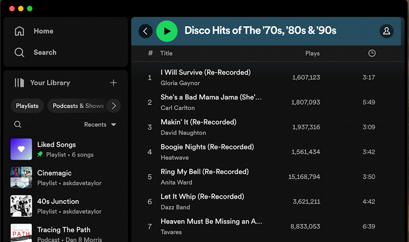 create custom spotify playlist disco - list of tracks