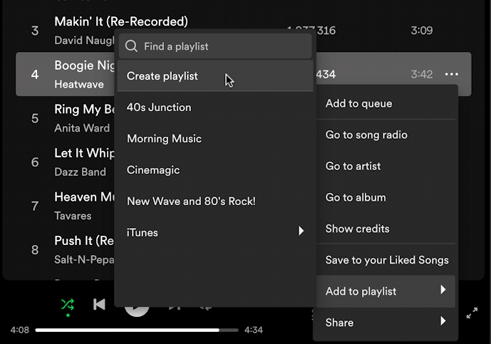 create custom spotify playlist disco - add first track