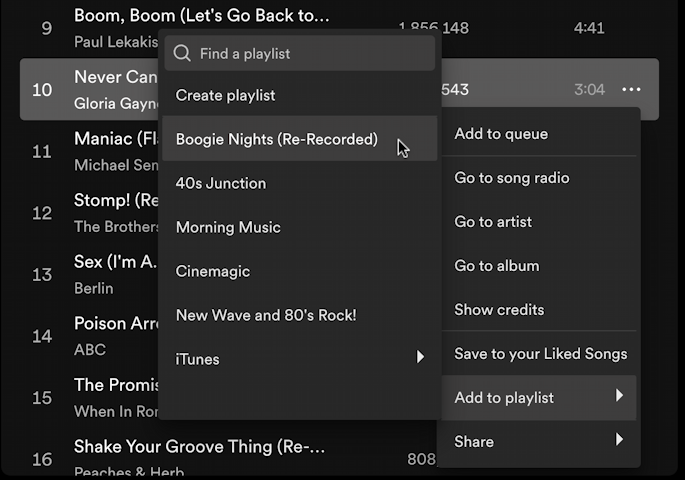 create custom spotify playlist disco - add second track