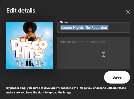 create custom spotify playlist disco - rename 