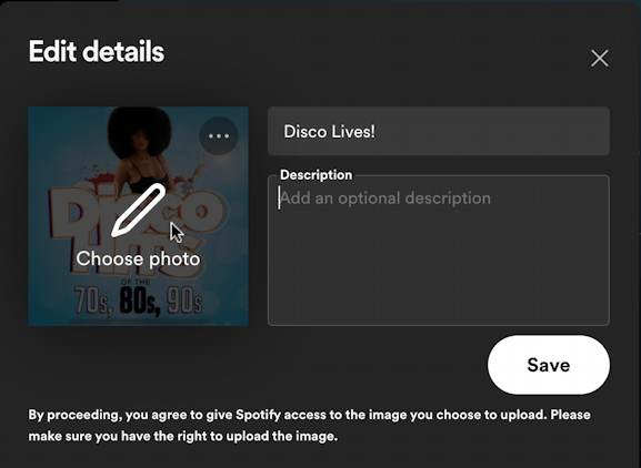 create custom spotify playlist disco - renamed, ready to update image