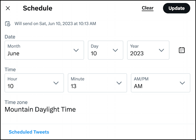 schedule delete scheduled twitter tweets - schedule date time