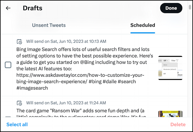 schedule delete scheduled twitter tweets - how to delete cancel